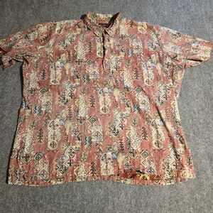 Coral Reef Hawaiian Shirt Mens XL Red Tribal Geometric Made Hawaii Short Sleeve